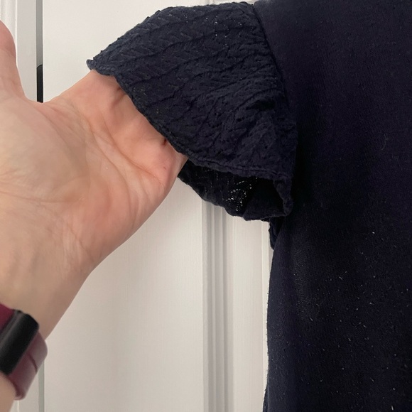 LOFT Plus Navy Cotton Flutter Sleeve Sweater Knit Top Size 16/18 XL Crewneck - Picture 5 of 8